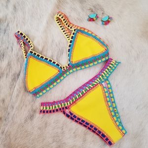 NWOT Brand new yellow boho stitch bikini
